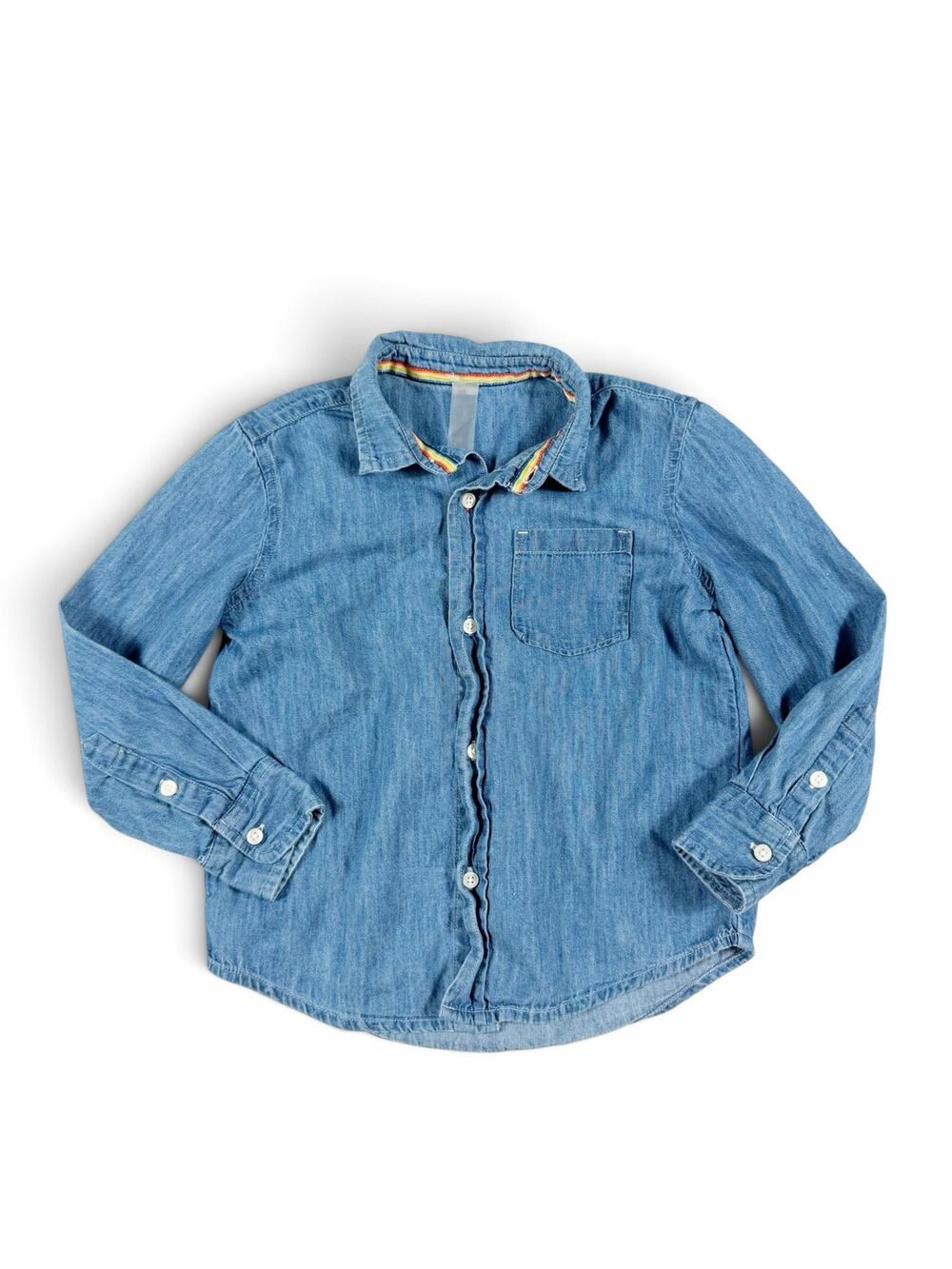 Primary Kids Long Sleeve Denim Chambray Button Down Shirt Size 6-7